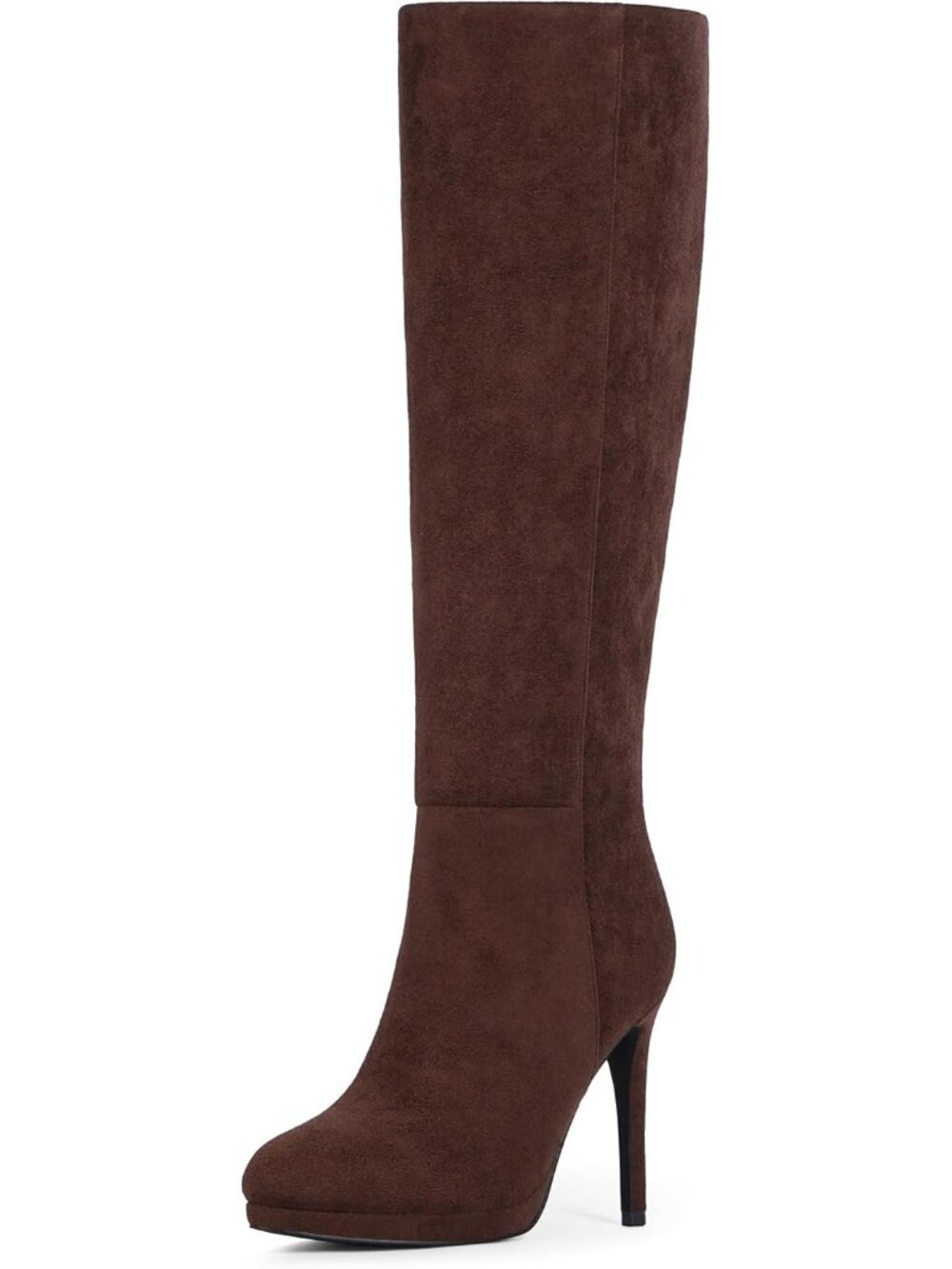 Women's Chocolate Round Toe Stiletto Heels Fall Tall Platforms Boots Side Zipper
